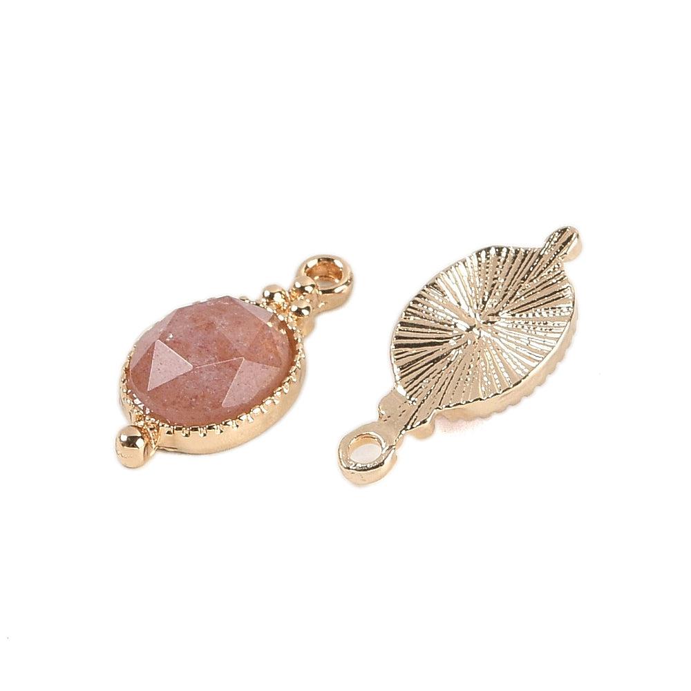 Bedel natuursteen facet Strawberry Quartz goud 21x10mm - per stuk-bedels-Kraaltjes van Renate