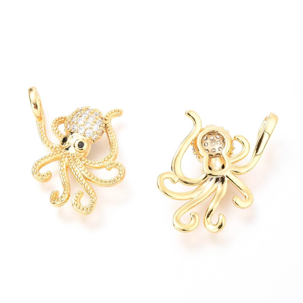 Bedel octopus zirconia 18K RVS goud 25x15mm-bedels-Kraaltjes van Renate