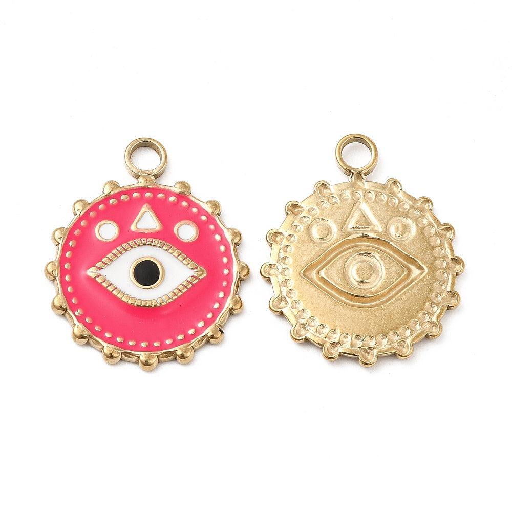 Bedel oog pink/goud 18K 22mm-bedels-Kraaltjes van Renate