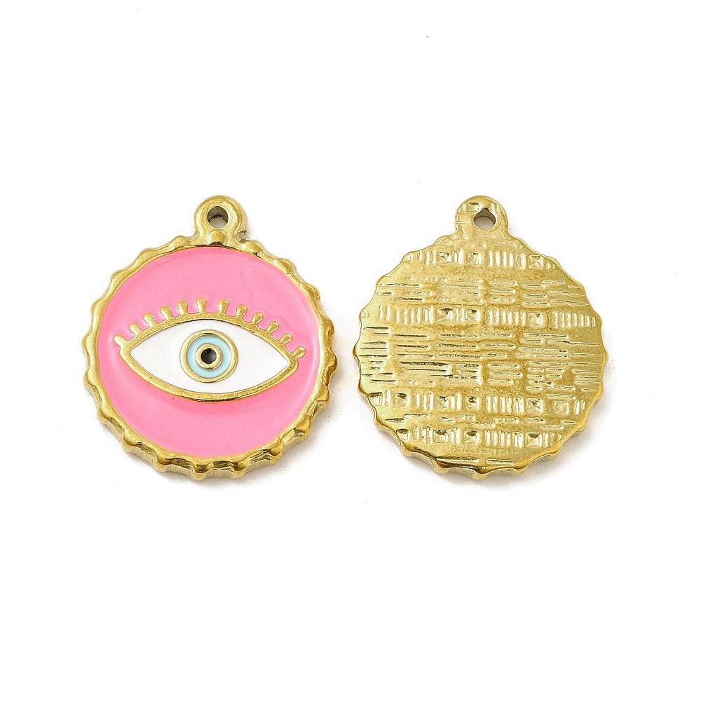Bedel oog pink/goud 18K 24mm-bedels-Kraaltjes van Renate
