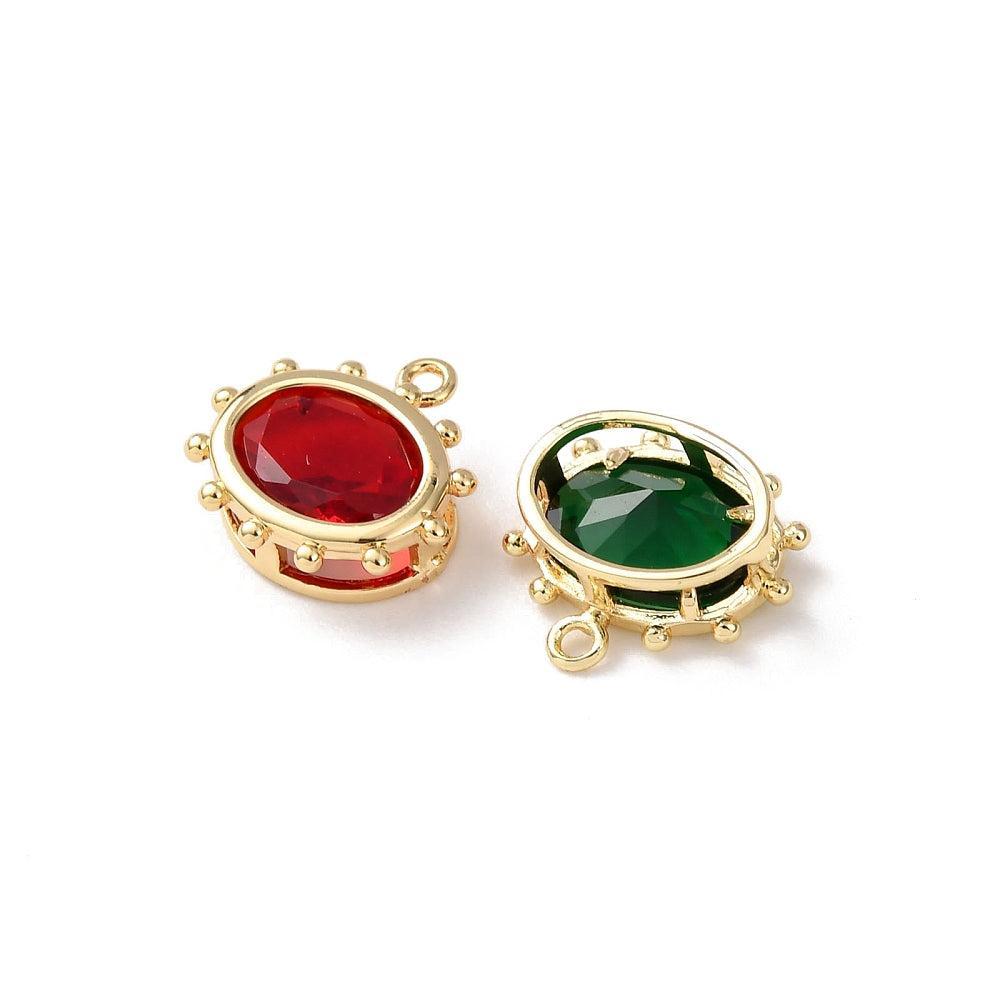 Bedel ovaal Gekleurd glas / Goud 11mm - per stuk-bedels-Kraaltjes van Renate