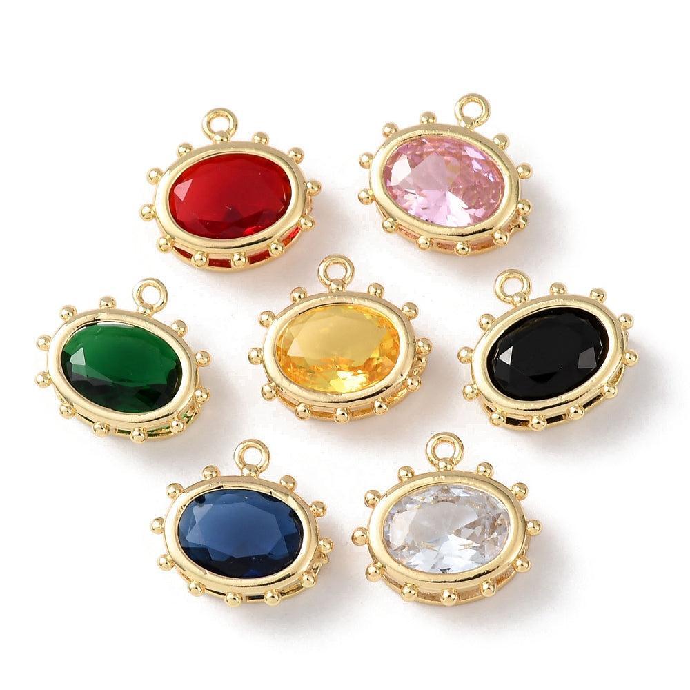 Bedel ovaal Gekleurd glas / Goud 11mm - per stuk-bedels-Kraaltjes van Renate