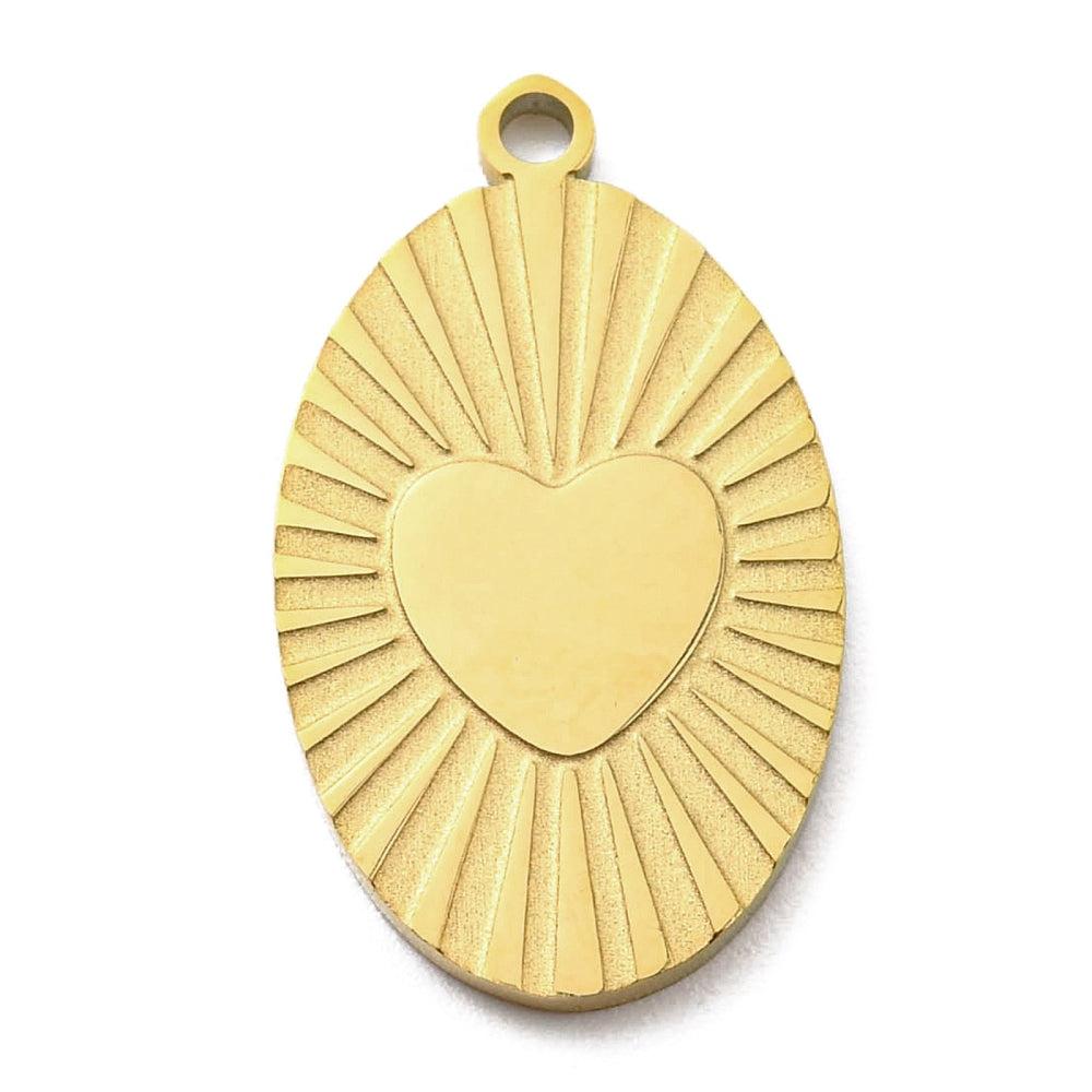 Bedel ovaal hart stralen goud 18K RVS 20x12mm-bedels-Kraaltjes van Renate