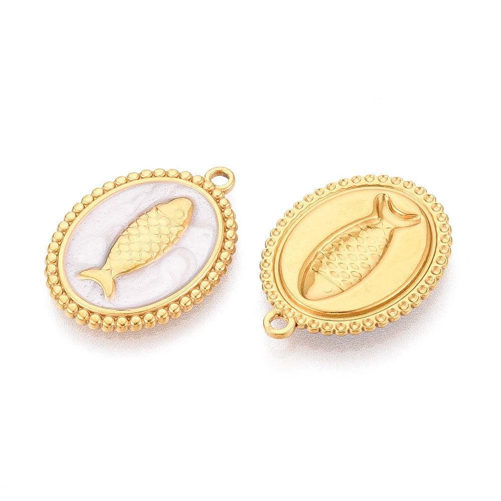 Bedel ovaal vis RVS 18K Goud 23,5mm - per stuk-bedels-Kraaltjes van Renate