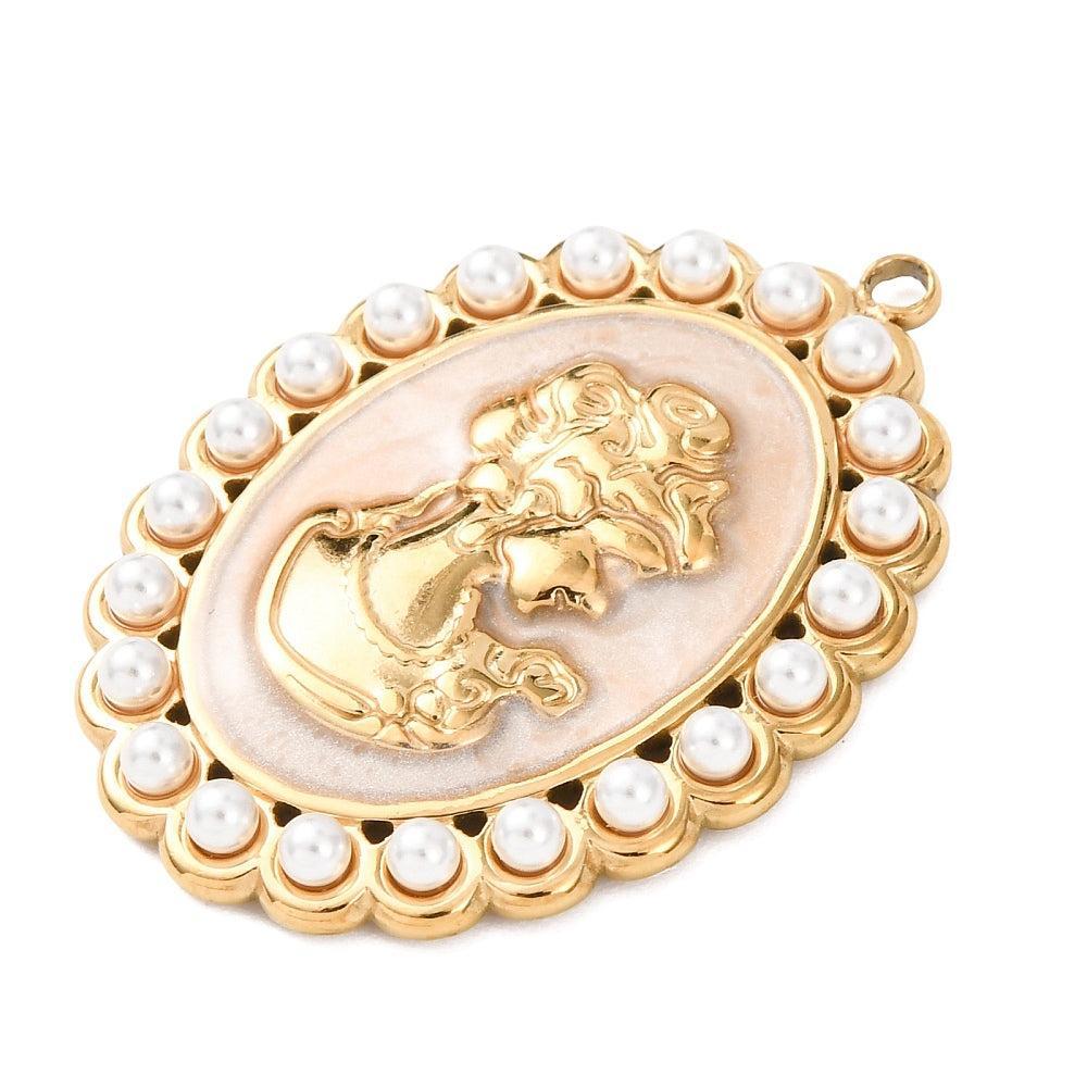 Bedel ovaal woman parels RVS goud 35mm - per stuk-bedels-Kraaltjes van Renate
