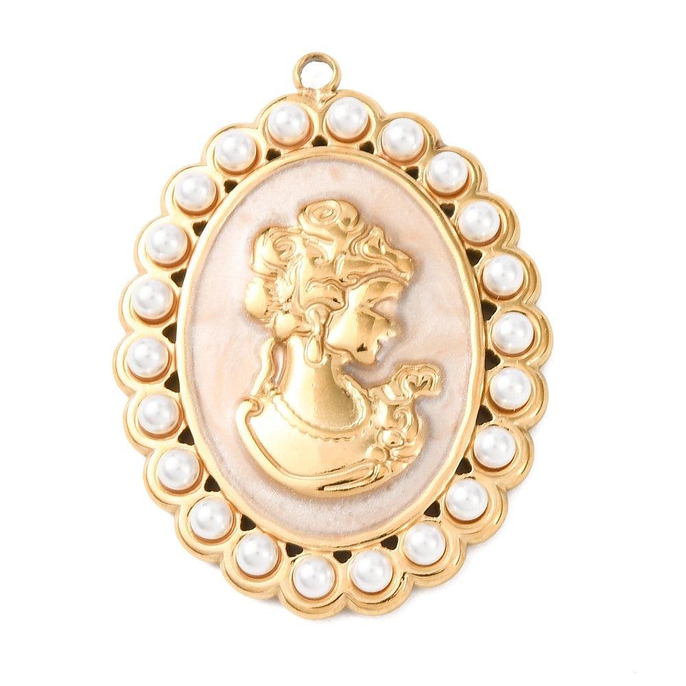 Bedel ovaal woman parels RVS goud 35mm - per stuk-bedels-Kraaltjes van Renate