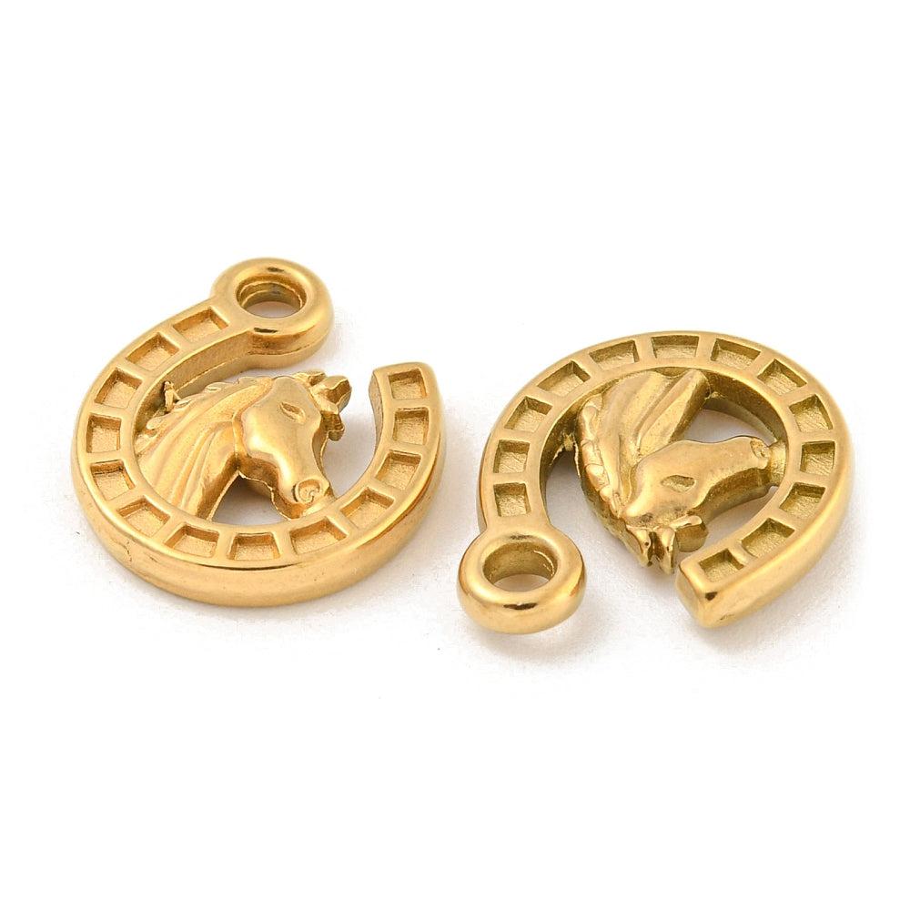 Bedel paard hoefijzer goud RVS 18K 16x13mm-bedels-Kraaltjes van Renate