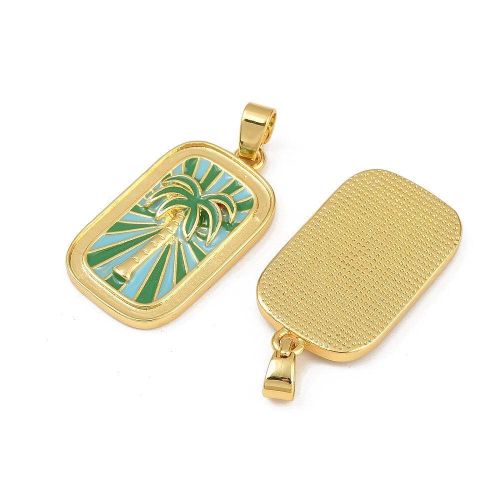 Bedel palmboom emaille brass goud 27,5mm - per stuk-bedels-Kraaltjes van Renate