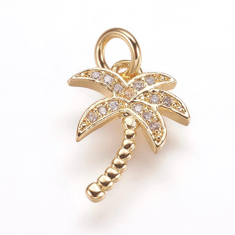 Bedel palmboom zirconia goud 14x10mm-bedels-Kraaltjes van Renate