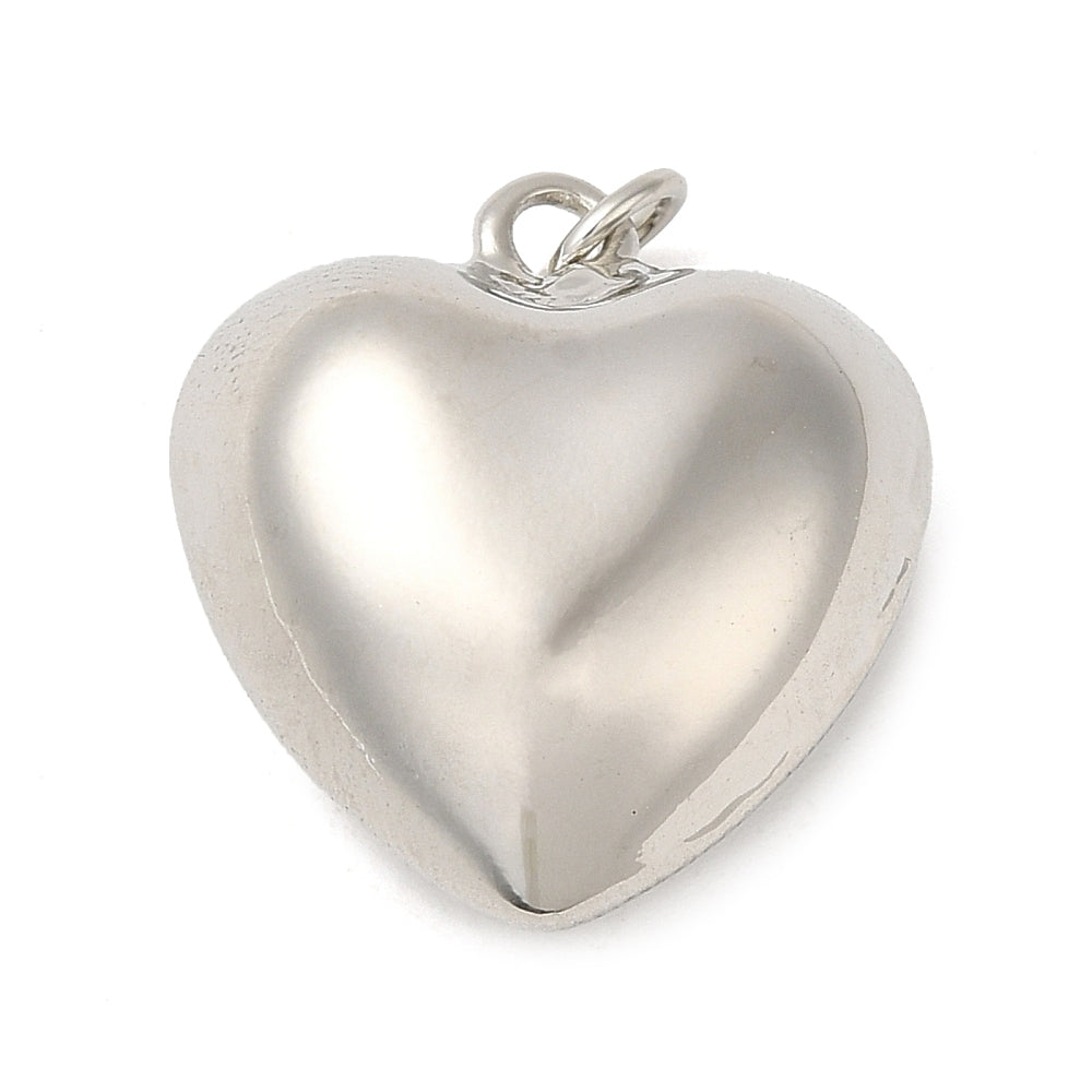 Bedel puffed hart platinum zilver 20x18x9.5mm-Kralen-Kraaltjes van Renate
