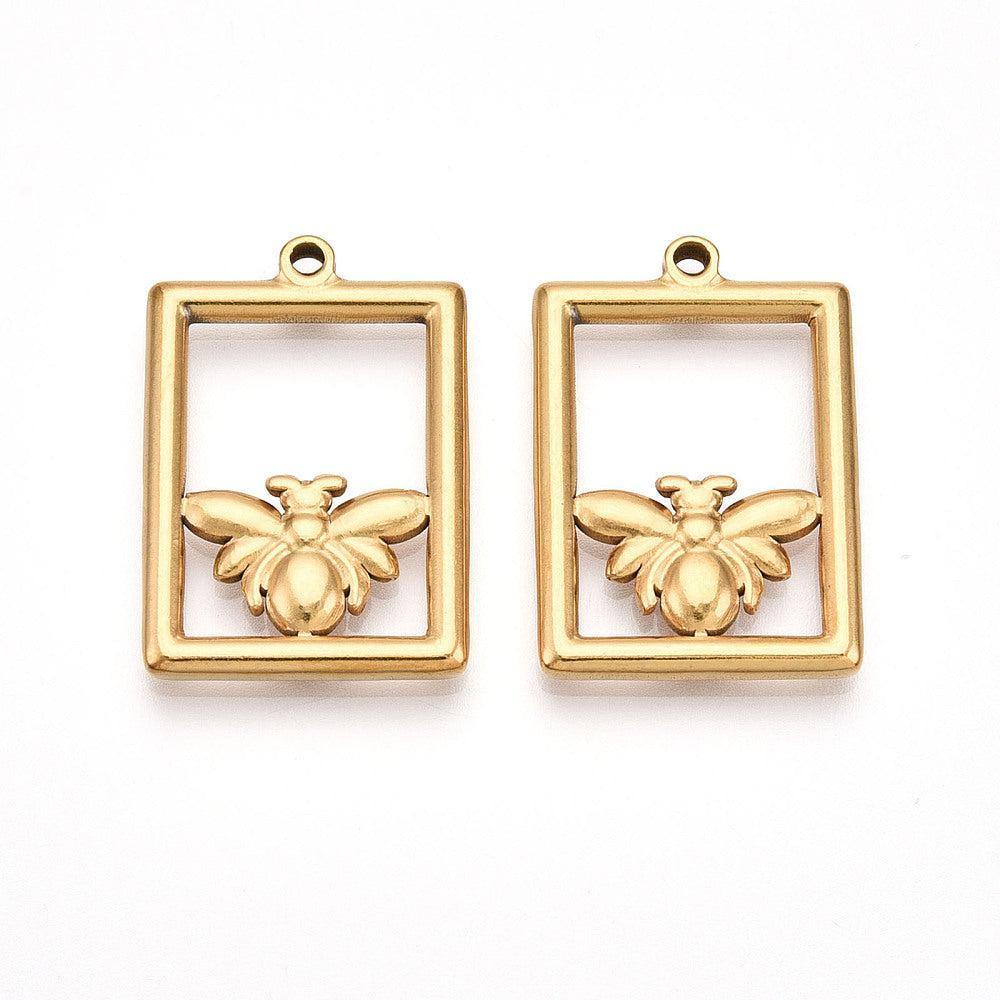 Bedel rechthoek bij RVS 18K Goud 29,5mm - per stuk-bedels-Kraaltjes van Renate