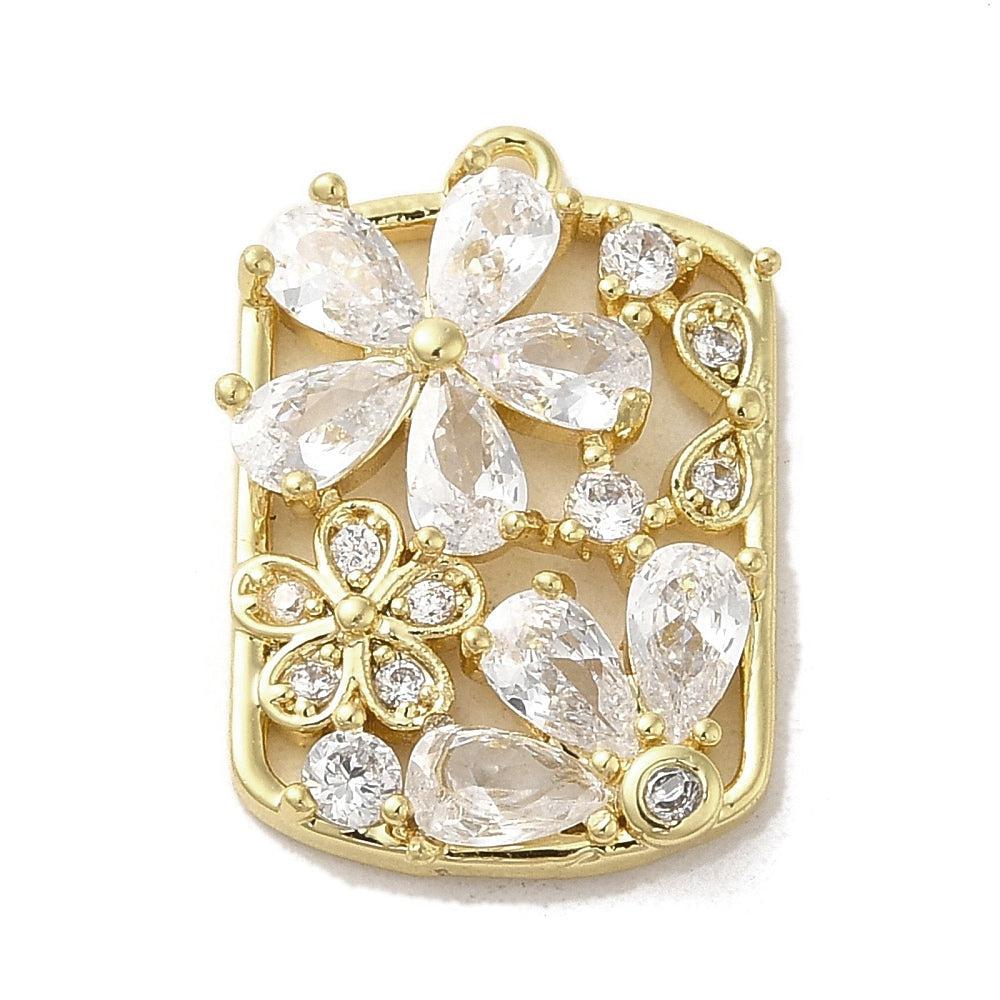 Bedel rechthoek bloemen zirconia goud 21x14mm-bedels-Kraaltjes van Renate