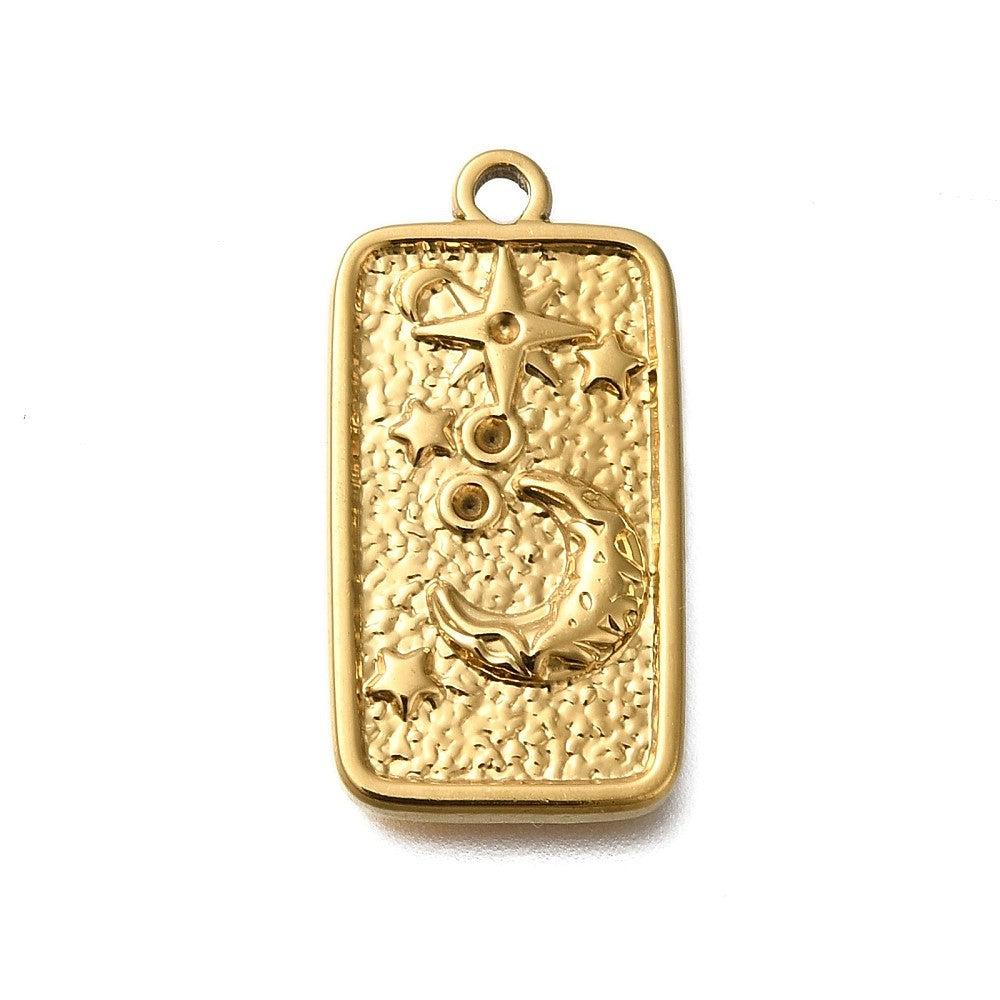 Bedel rechthoek met Maan/Sterren RVS 18k Gold Plated 13x25mm - per stuk-bedels-Kraaltjes van Renate