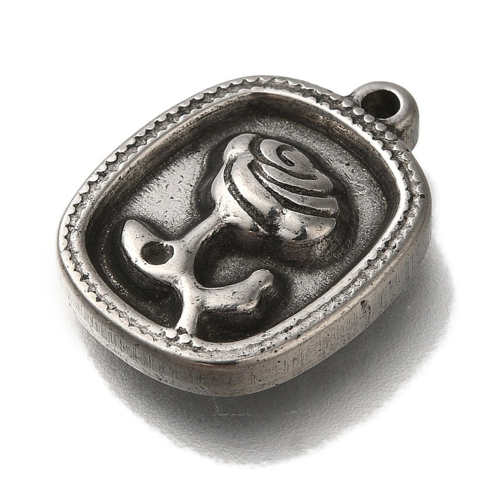 Bedel rechthoek met bloem RVS zilver 14x18mm - per stuk-bedels-Kraaltjes van Renate