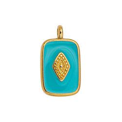 Bedel rechthoek motief turquoise 24K goud 20mm-bedels-Kraaltjes van Renate