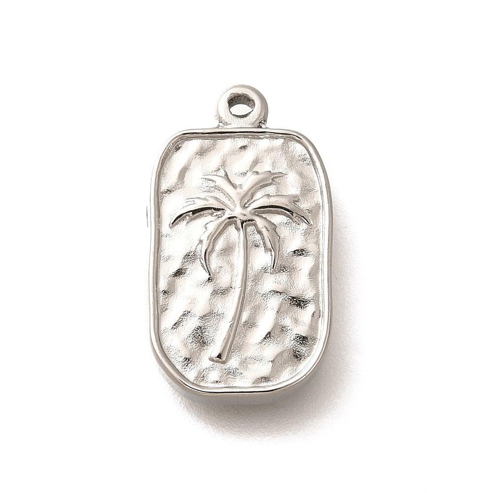 Bedel rechthoek palmboom RVS zilver 17,5mm- per stuk-bedels-Kraaltjes van Renate