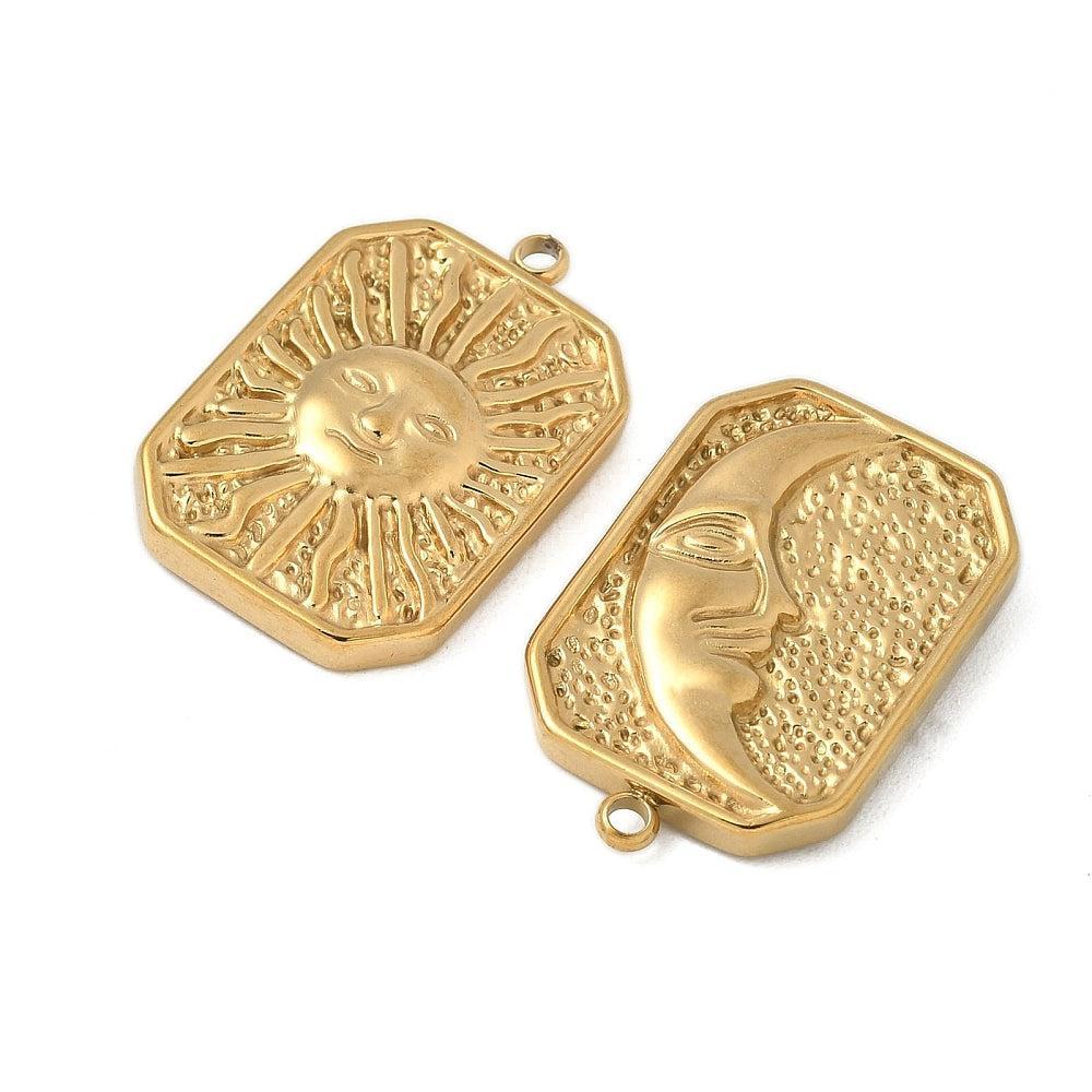 Bedel rechthoek sun&moon RVS 18K goud 27mm - per stuk-bedels-Kraaltjes van Renate