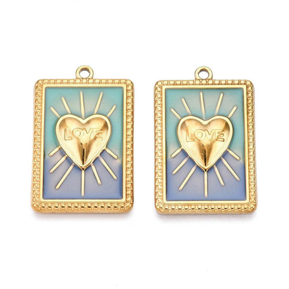 Bedel rectangle hart RVS 18K goud 28mm- per stuk-bedels-Kraaltjes van Renate