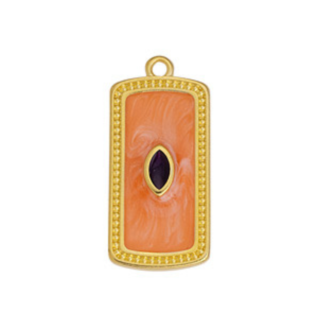 Bedel rectangular oranje goud 24kr DQ 13x29mm-bedels-Kraaltjes van Renate