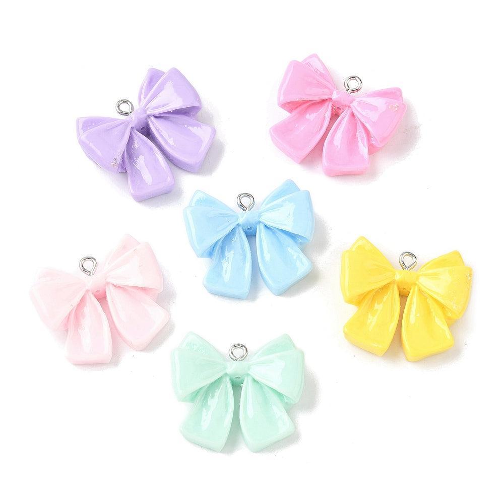 Bedel resin strik gekleurd zilver 25mm- per stuk-bedels-Kraaltjes van Renate