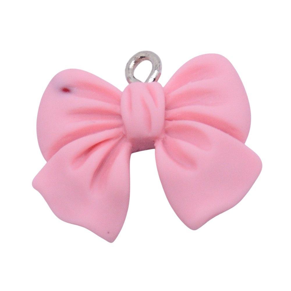 Bedel resin strik roze zilver- per stuk-bedels-Kraaltjes van Renate