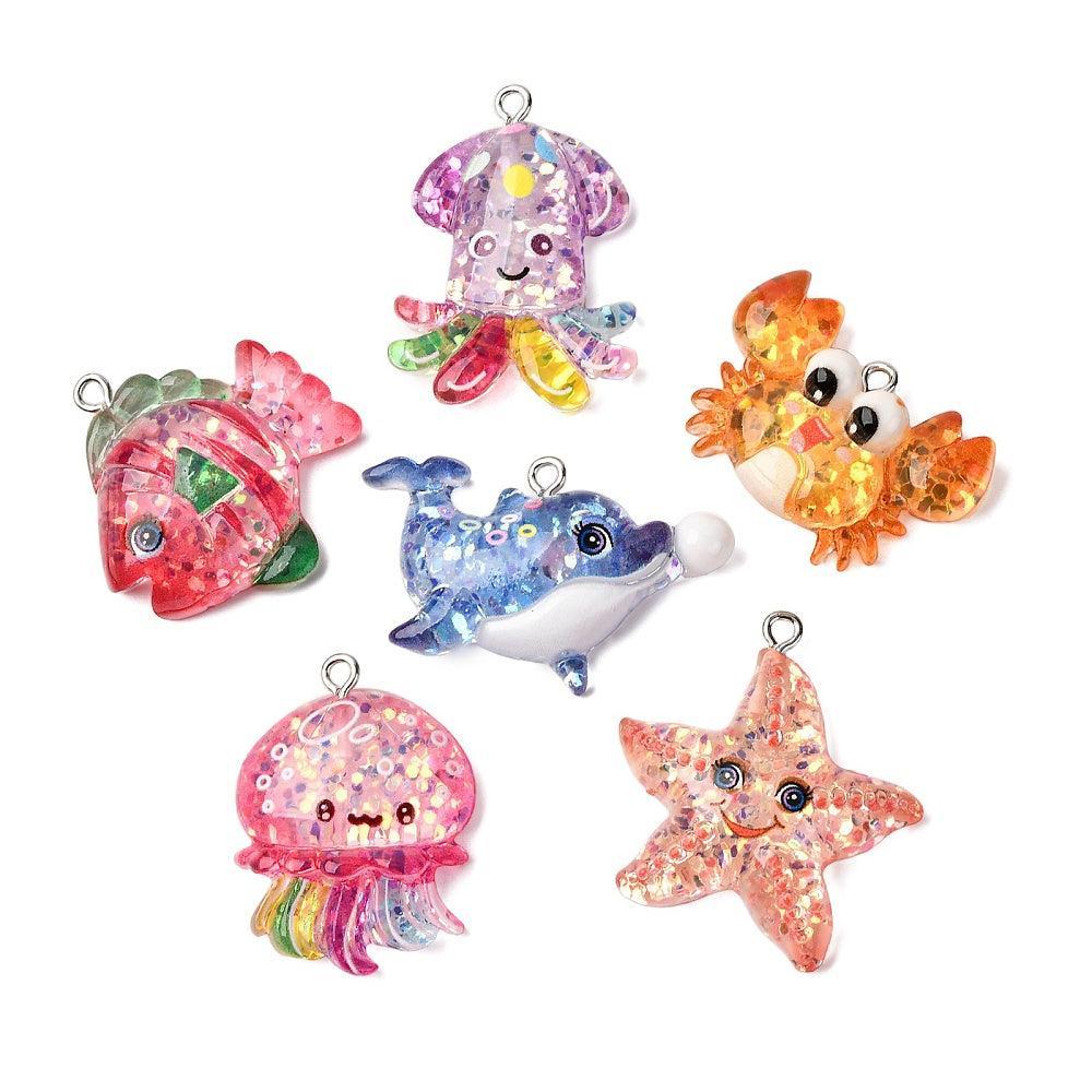 Bedel resin zeedieren gekleurd/zilver - per stuk-bedels-Kraaltjes van Renate