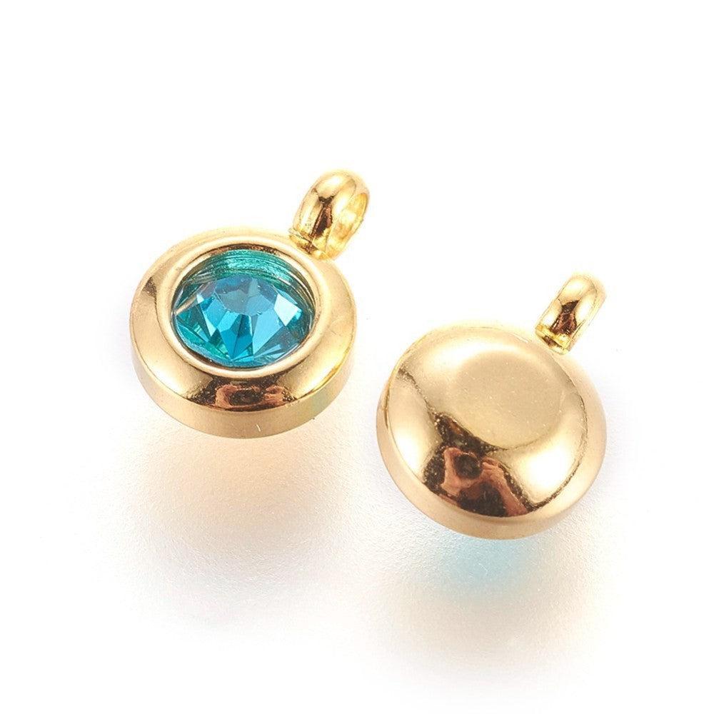 Bedel rhinestone Aquamarine RVS Goud 9mm - per stuk-bedels-Kraaltjes van Renate
