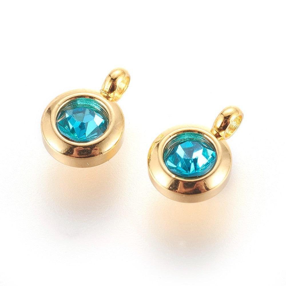 Bedel rhinestone Aquamarine RVS Goud 9mm - per stuk-bedels-Kraaltjes van Renate