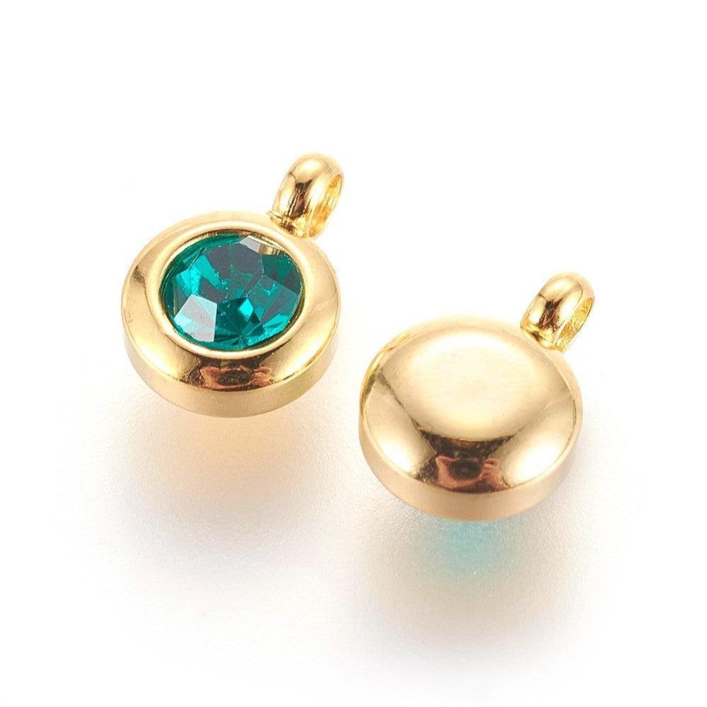 Bedel rhinestone Emerald Green RVS Goud 9mm - per stuk-bedels-Kraaltjes van Renate