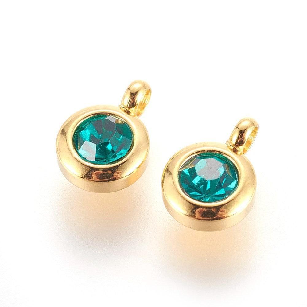 Bedel rhinestone Emerald Green RVS Goud 9mm - per stuk-bedels-Kraaltjes van Renate