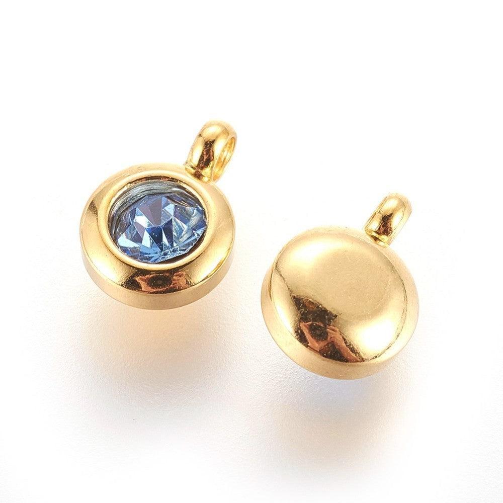 Bedel rhinestone Licht Blauw RVS Goud 9mm - per stuk-bedels-Kraaltjes van Renate