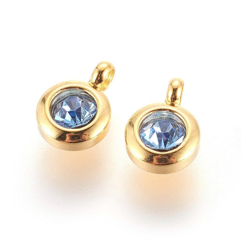 Bedel rhinestone Licht Blauw RVS Goud 9mm - per stuk-bedels-Kraaltjes van Renate