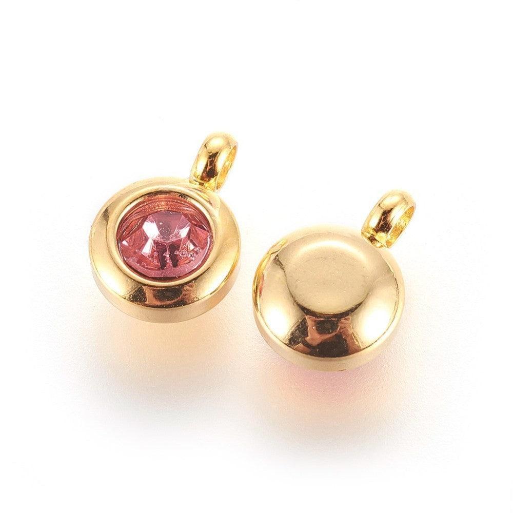 Bedel rhinestone Pink RVS Goud 9mm - per stuk-bedels-Kraaltjes van Renate