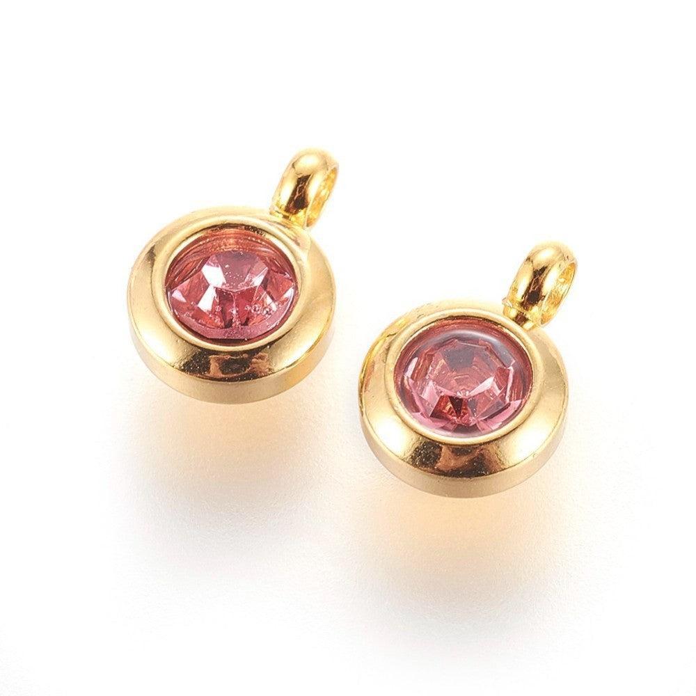 Bedel rhinestone Pink RVS Goud 9mm - per stuk-bedels-Kraaltjes van Renate