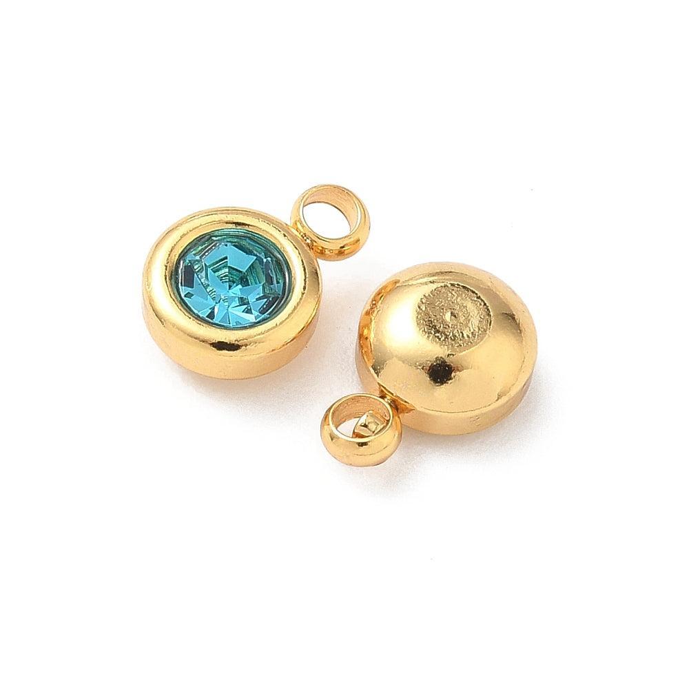 Bedel rhinestone RVS Aqua Blauw / 18k Gold Plated 9mm - per stuk-bedels-Kraaltjes van Renate