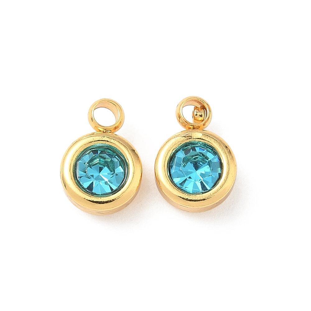 Bedel rhinestone RVS Aqua Blauw / 18k Gold Plated 9mm - per stuk-bedels-Kraaltjes van Renate