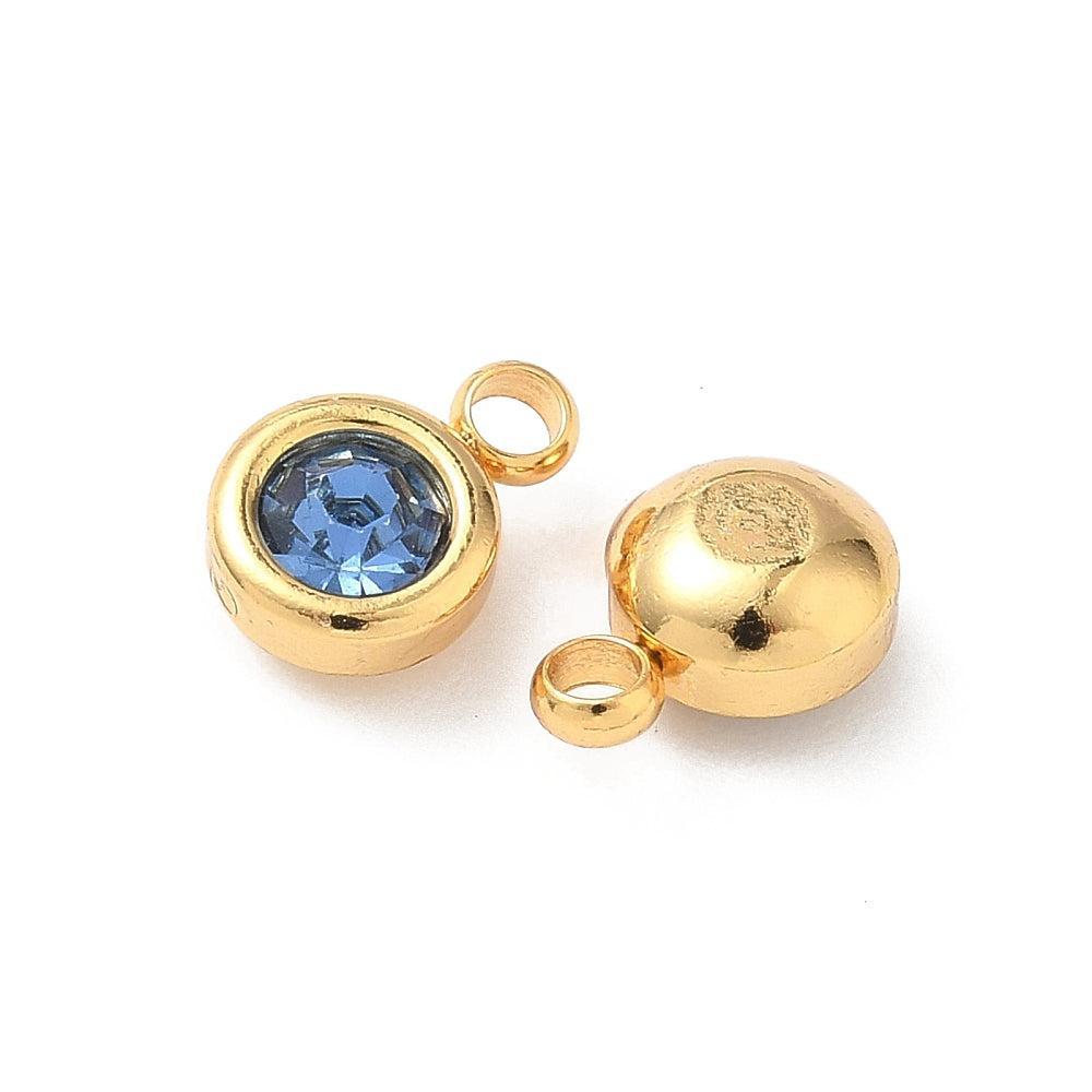 Bedel rhinestone RVS Blauw / 18k Gold Plated 9mm - per stuk-bedels-Kraaltjes van Renate