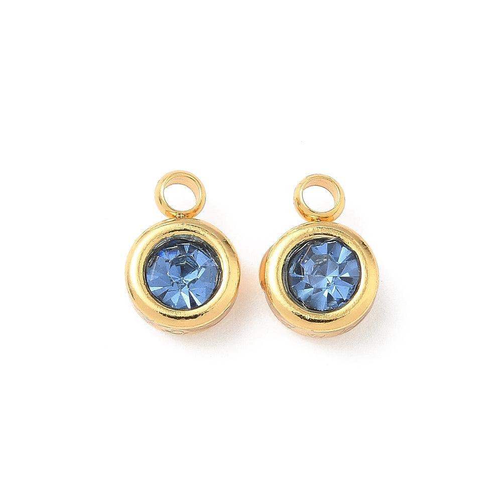 Bedel rhinestone RVS Blauw / 18k Gold Plated 9mm - per stuk-bedels-Kraaltjes van Renate