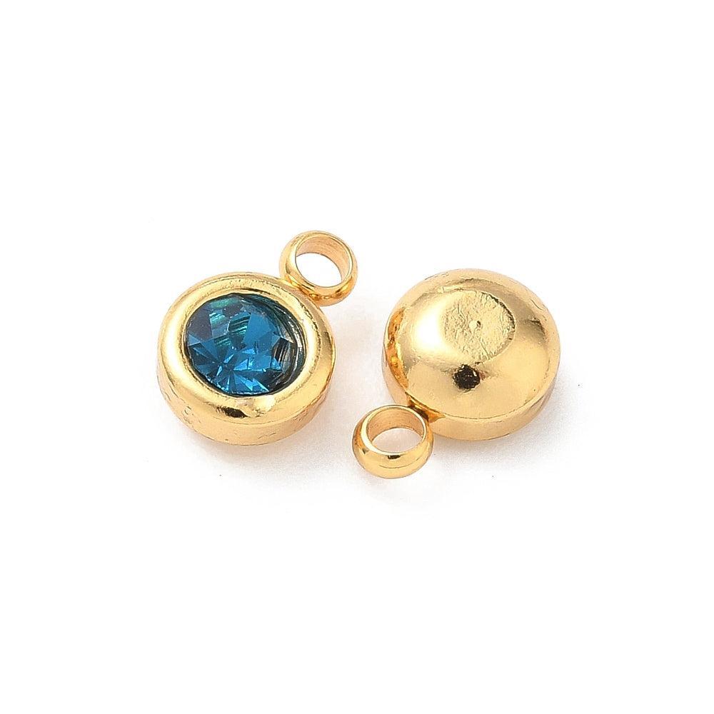 Bedel rhinestone RVS Blue Zircoon / 18k Gold Plated 9mm - per stuk-bedels-Kraaltjes van Renate