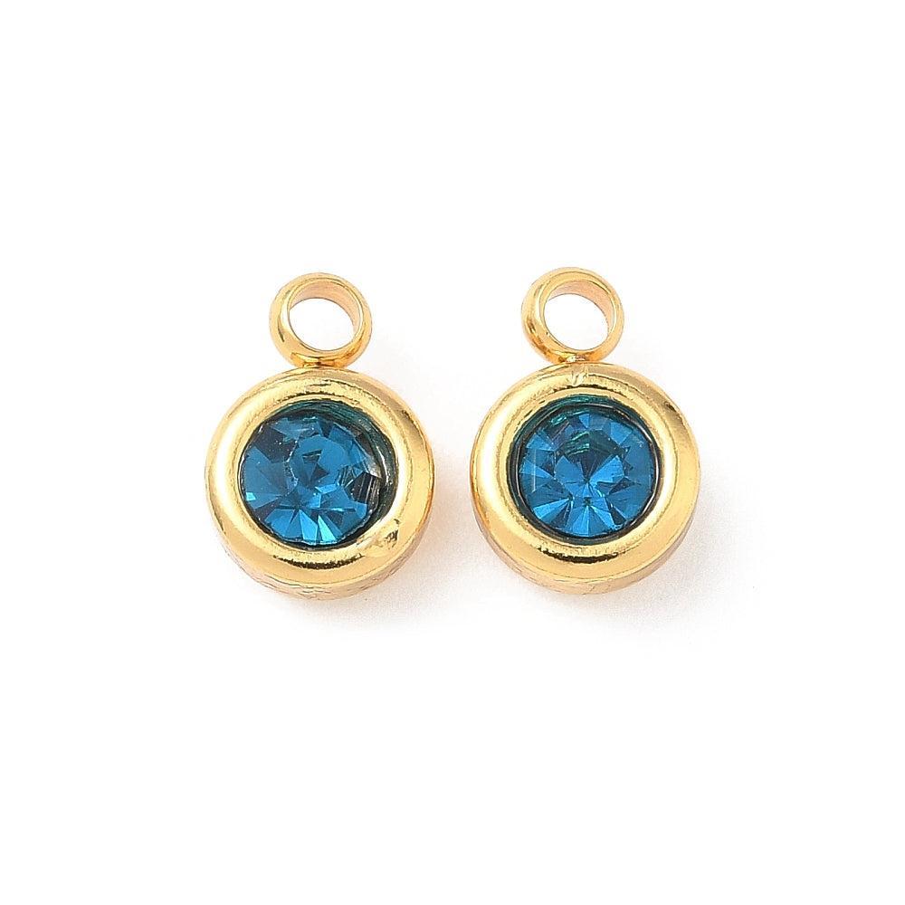 Bedel rhinestone RVS Blue Zircoon / 18k Gold Plated 9mm - per stuk-bedels-Kraaltjes van Renate