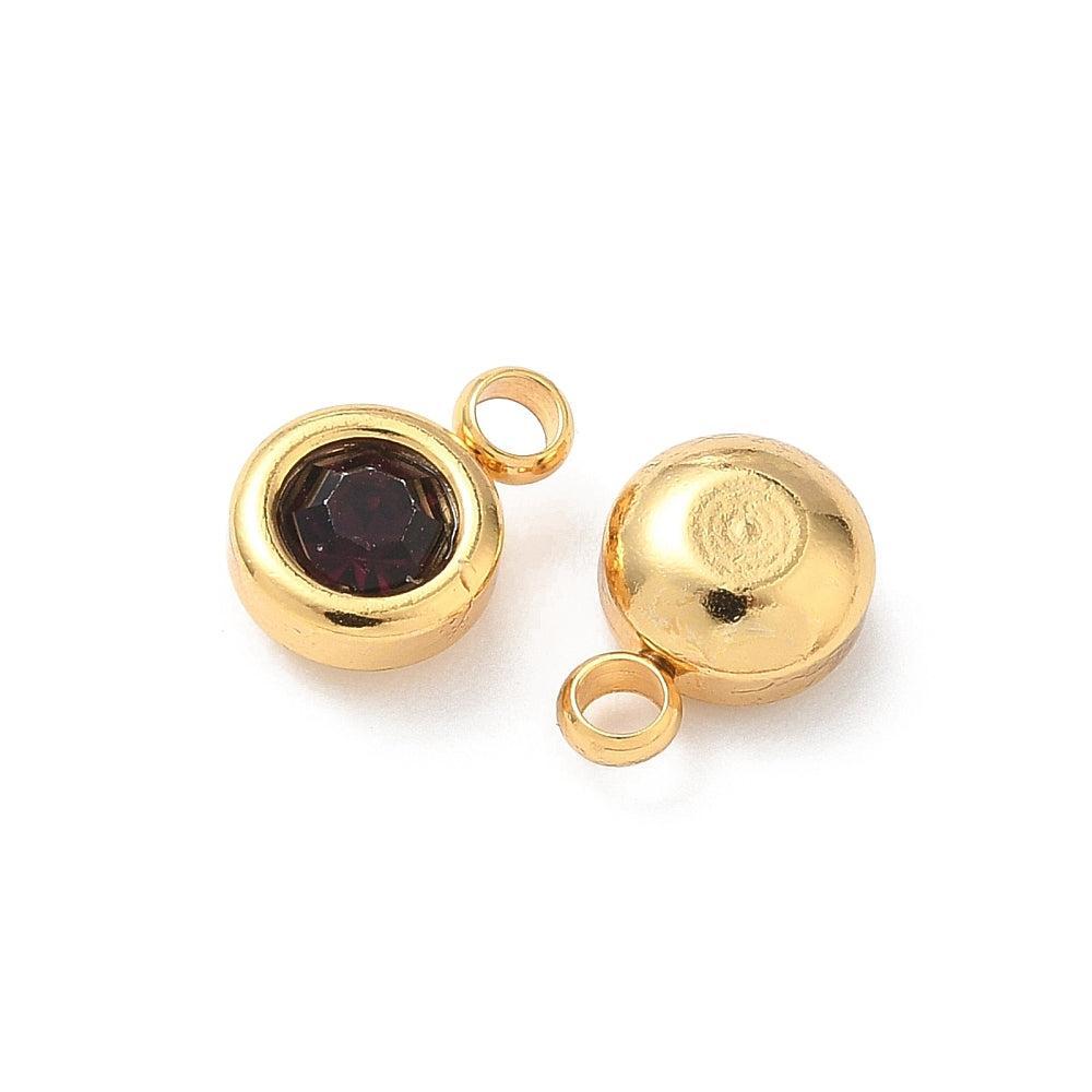 Bedel rhinestone RVS Bordeaux / 18k Gold Plated 9mm - per stuk-bedels-Kraaltjes van Renate