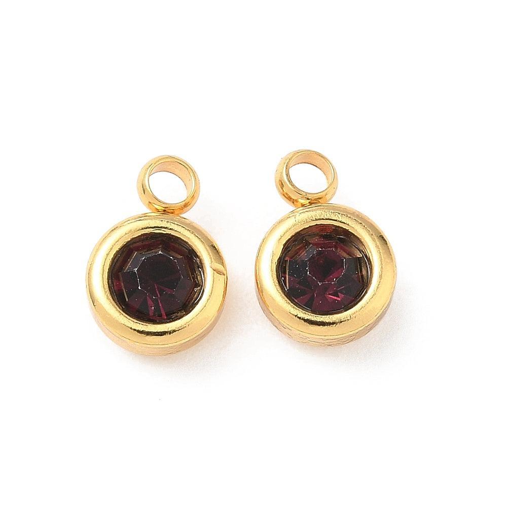 Bedel rhinestone RVS Bordeaux / 18k Gold Plated 9mm - per stuk-bedels-Kraaltjes van Renate