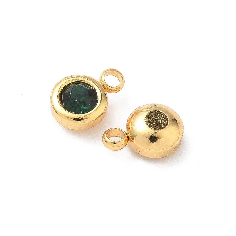 Bedel rhinestone RVS Donker Groen / 18k Gold Plated 9mm - per stuk-bedels-Kraaltjes van Renate