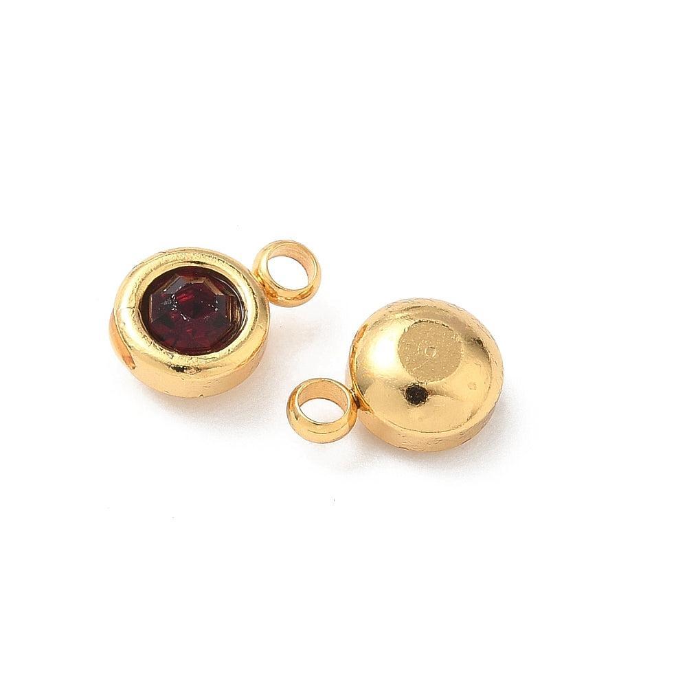 Bedel rhinestone RVS Donker Rood / 18k Gold Plated 9mm - per stuk-bedels-Kraaltjes van Renate