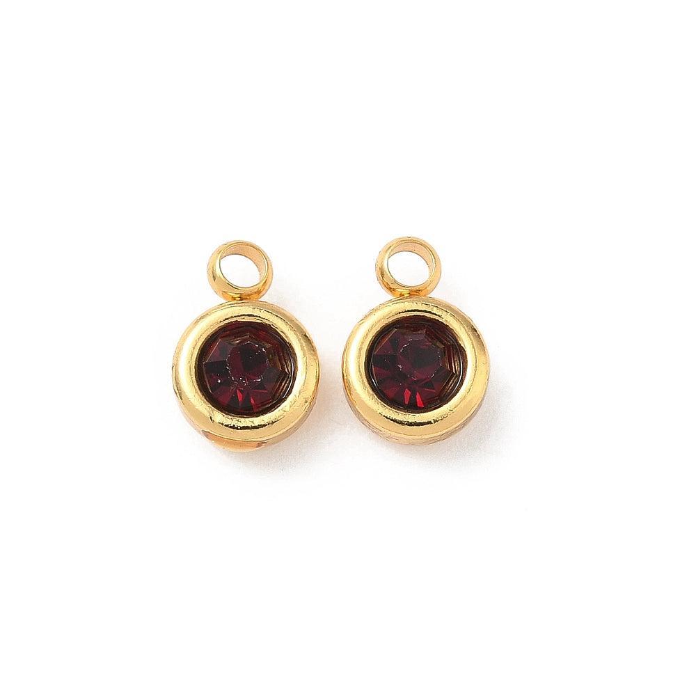 Bedel rhinestone RVS Donker Rood / 18k Gold Plated 9mm - per stuk-bedels-Kraaltjes van Renate