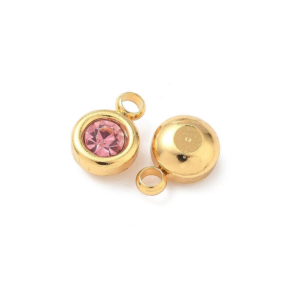 Bedel rhinestone RVS Flamingo Roze / 18k Gold Plated 9mm - per stuk-bedels-Kraaltjes van Renate