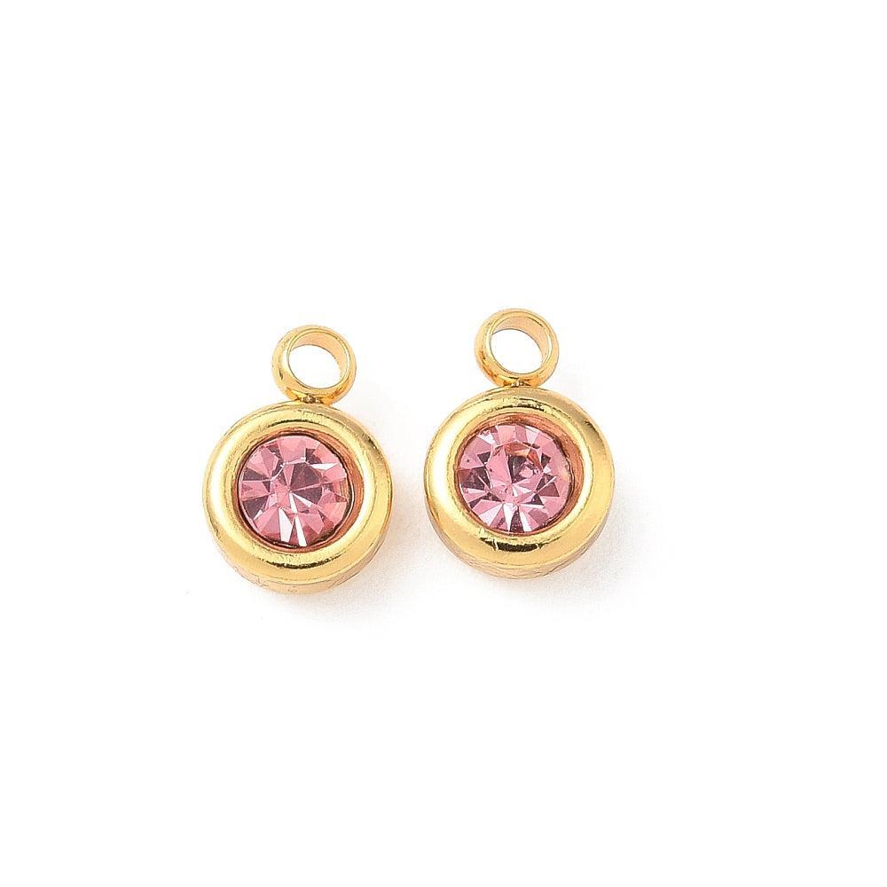 Bedel rhinestone RVS Flamingo Roze / 18k Gold Plated 9mm - per stuk-bedels-Kraaltjes van Renate