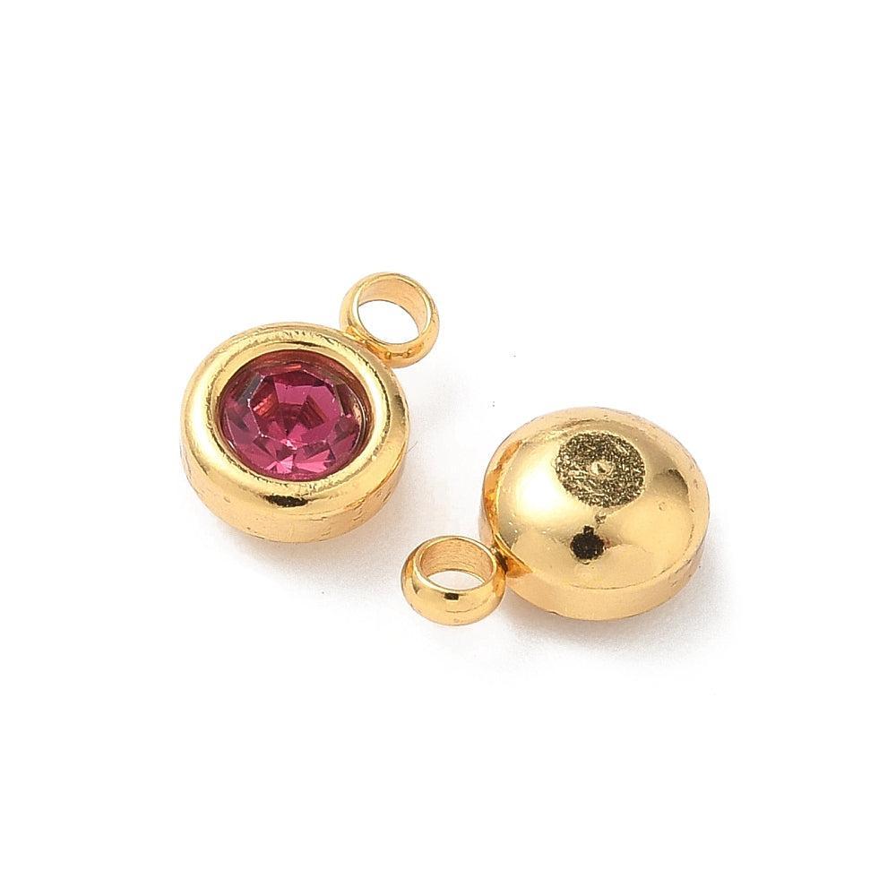 Bedel rhinestone RVS Fuchsia / 18k Gold Plated 9mm - per stuk-bedels-Kraaltjes van Renate