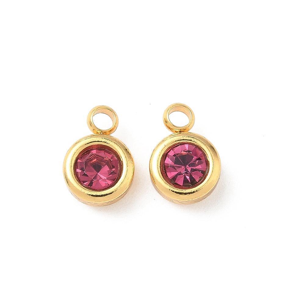 Bedel rhinestone RVS Fuchsia / 18k Gold Plated 9mm - per stuk-bedels-Kraaltjes van Renate