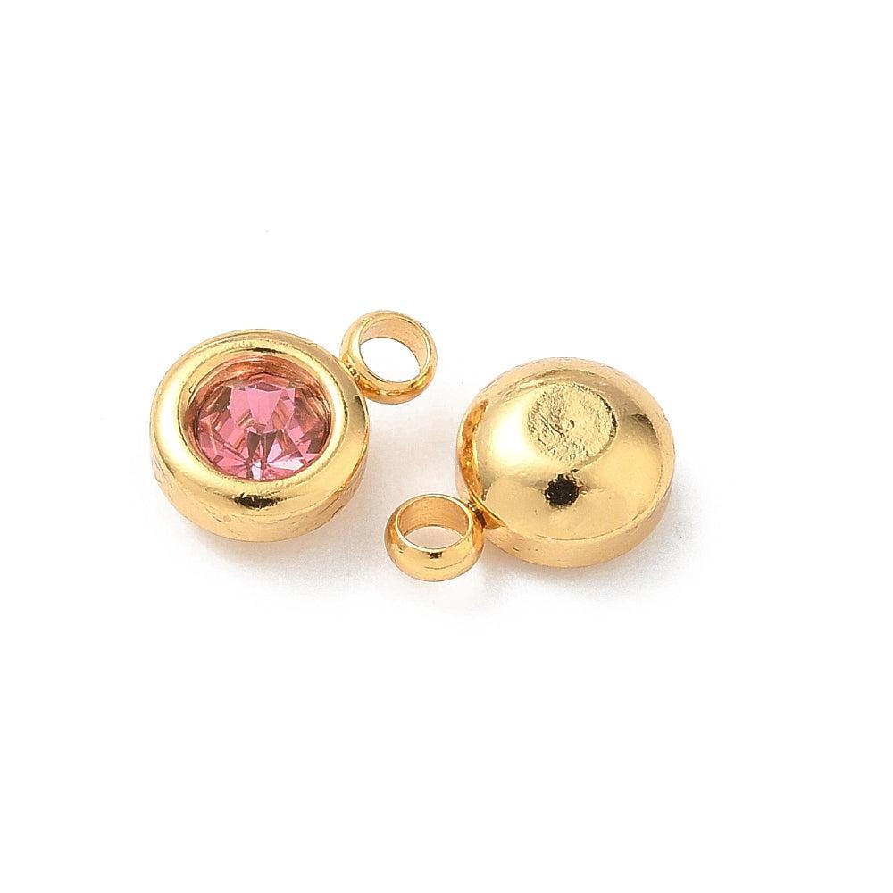 Bedel rhinestone RVS Hot Pink / 18k Gold Plated 9mm - per stuk-bedels-Kraaltjes van Renate